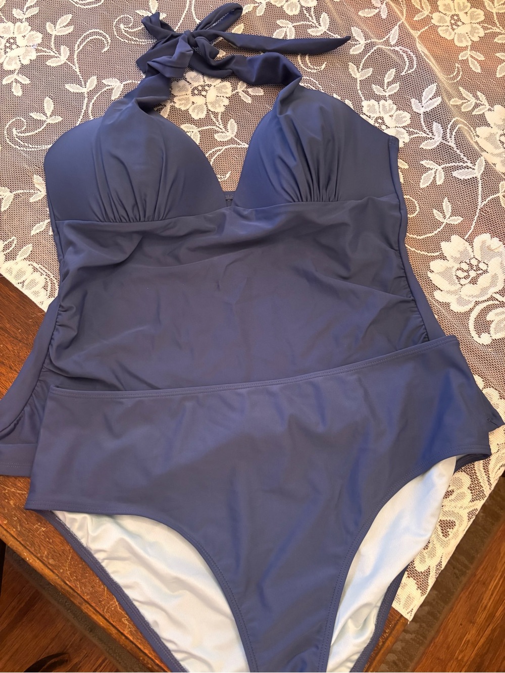 NEW Cupshe Women’s Deep Grayish-Blue Halter Two-Piece Tankini Swimsuit. Size XL